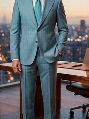 Men's Light Blue Pinstripe wool suit
Made in Italy